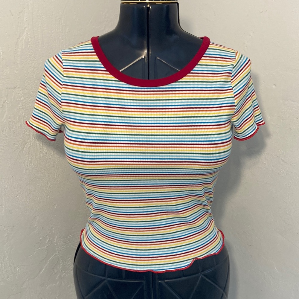 #LOVEWINS Women’s Medium Crop-top Short-sleeve Colorful Striped Shirt